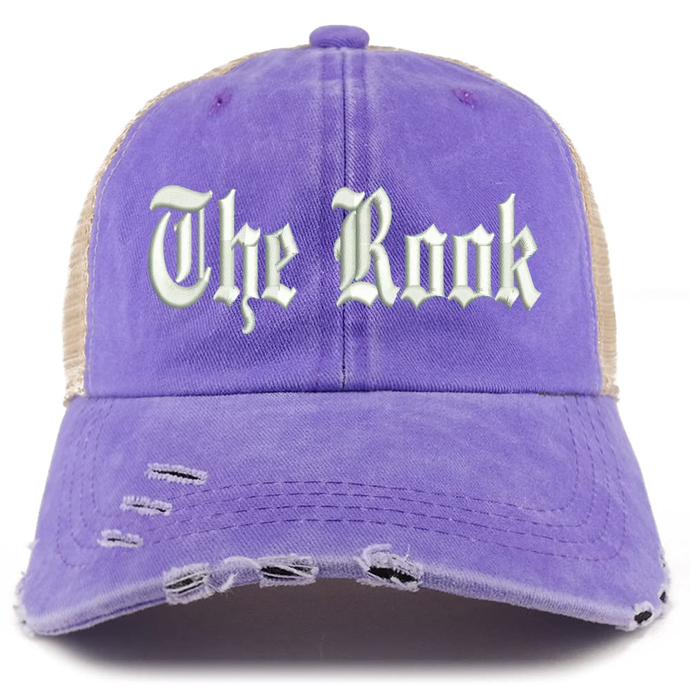 Trendy Apparel Shop The Rook Old English Embroidered Frayed Bill Trucker Mesh Back Cap