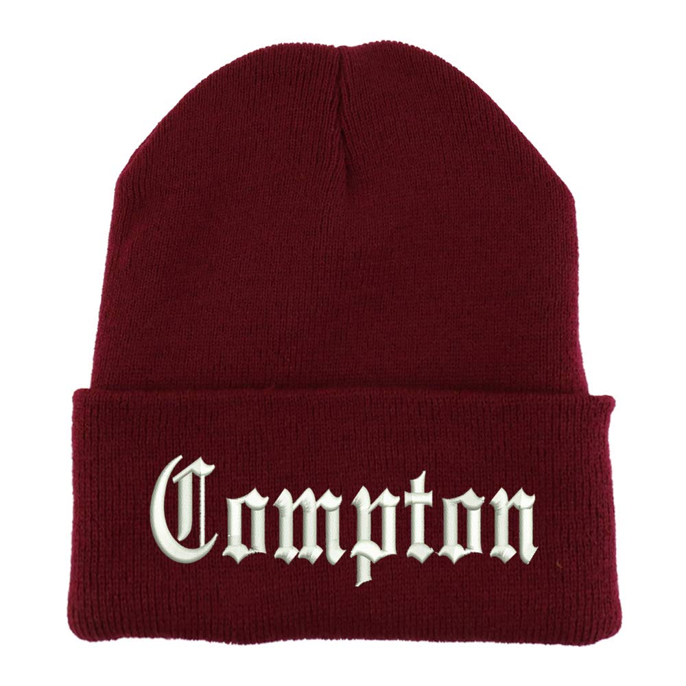 Trendy Apparel Shop Compton Old English Embroidered Made in USA Cuff Folded Acylic Knit Winter Beanie Hat