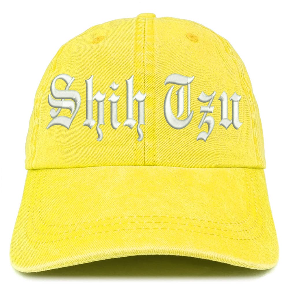 Trendy Apparel Shop Old English Shih Tzu Washed Pigment Dyed Baseball Cap