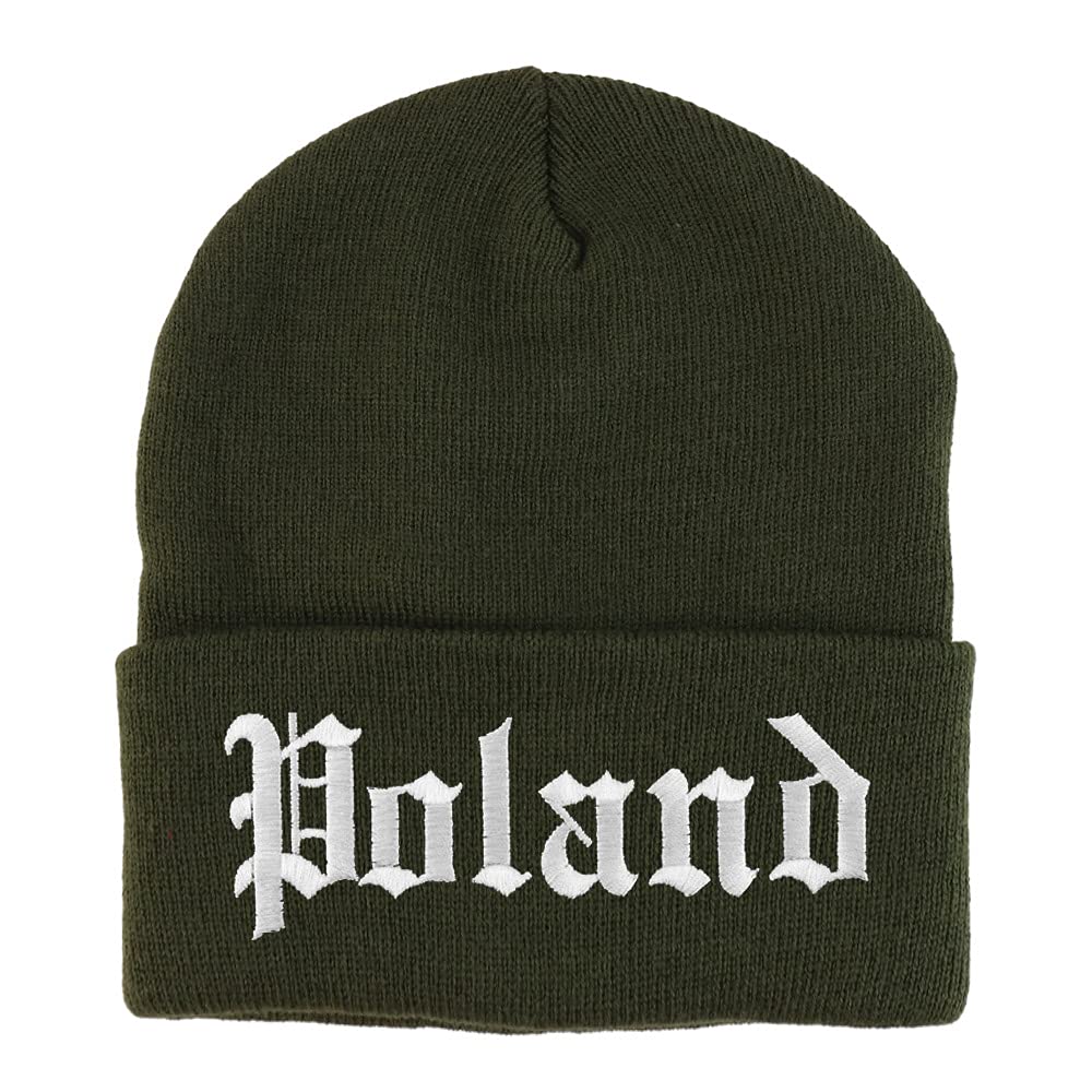 Trendy Apparel Shop Poland Old English Embroidered Long Cuff Beanie