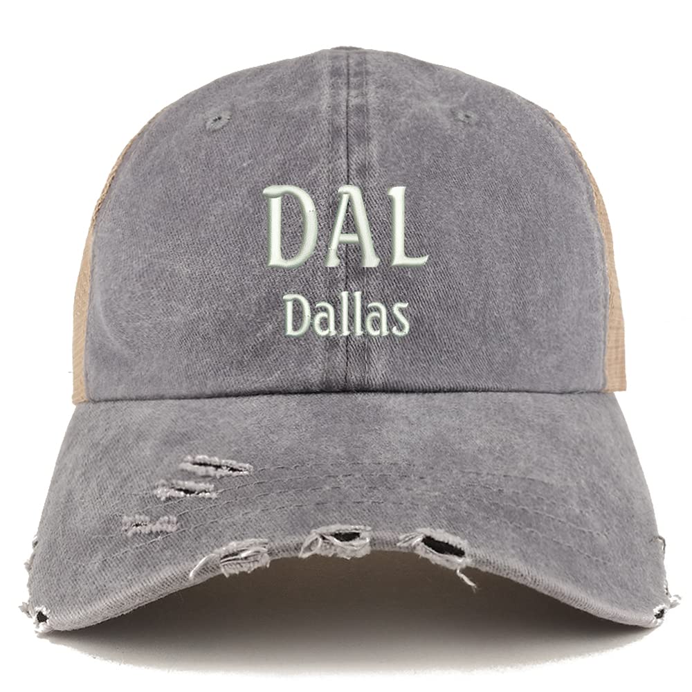 Trendy Apparel Shop DAL Dallas Embroidered Frayed Bill Trucker Mesh Back Cap