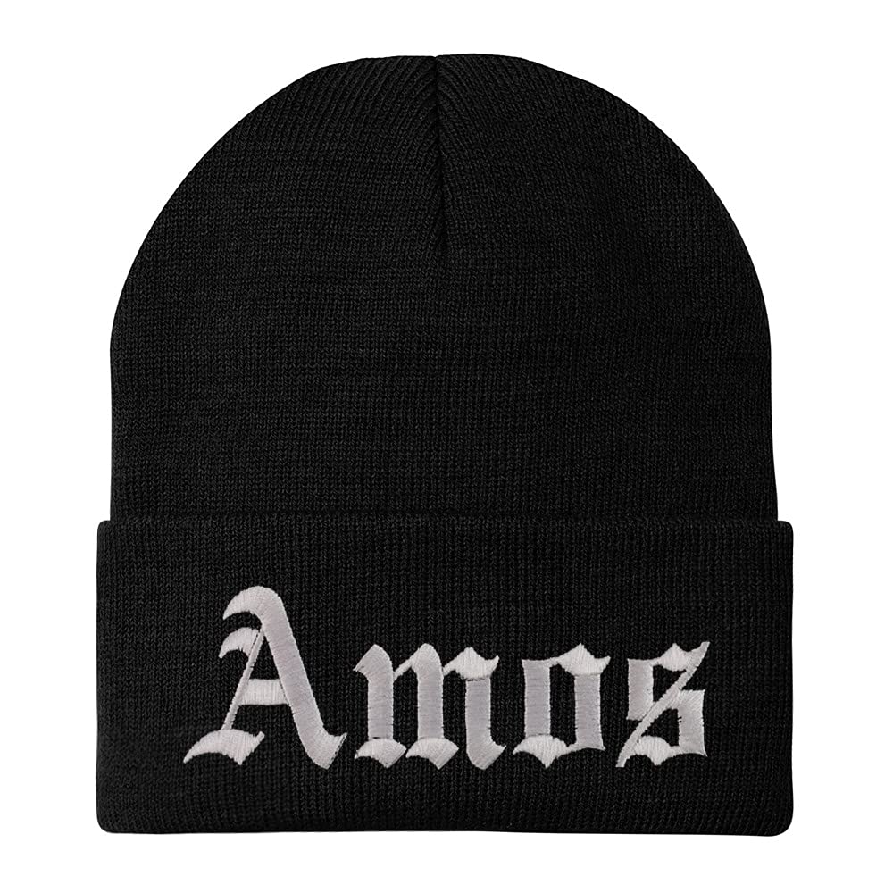 Trendy Apparel Shop Amos Old English Embroidered Long Cuff Beanie