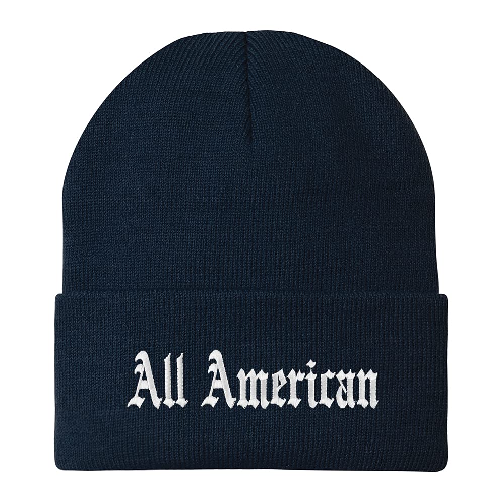 Trendy Apparel Shop All American Old English Embroidered Long Cuff Beanie