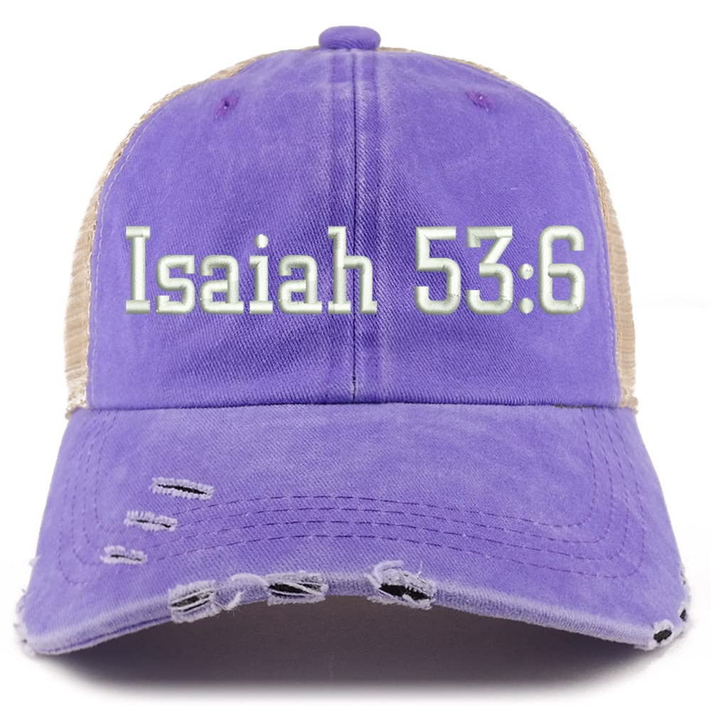 Trendy Apparel Shop Isaiah 53:6 Frayed Bill Trucker Mesh Back Cap