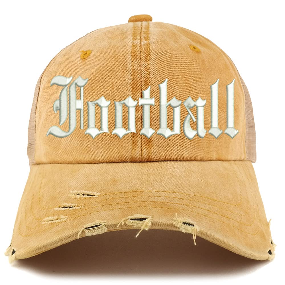 Trendy Apparel Shop Old English Football Frayed Bill Trucker Mesh Back Cap