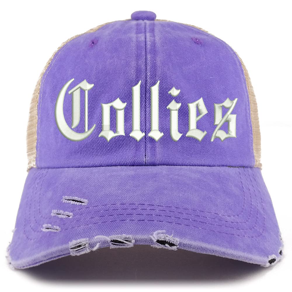 Trendy Apparel Shop Old English Collies Frayed Bill Trucker Mesh Back Cap
