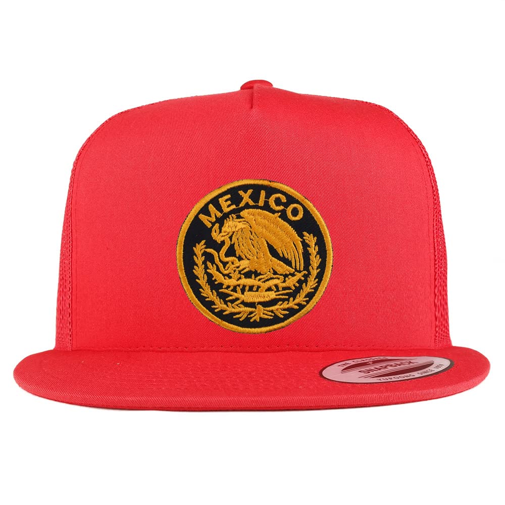 Trendy Apparel Shop Circular Mexico Patch 5 Panel Flatbill Trucker Cap