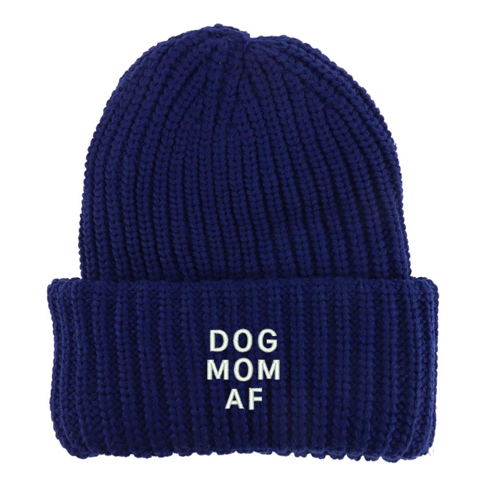Trendy Apparel Shop Dog Mom AF Embroidered Long Cuffed Thick Ribbed Beanie