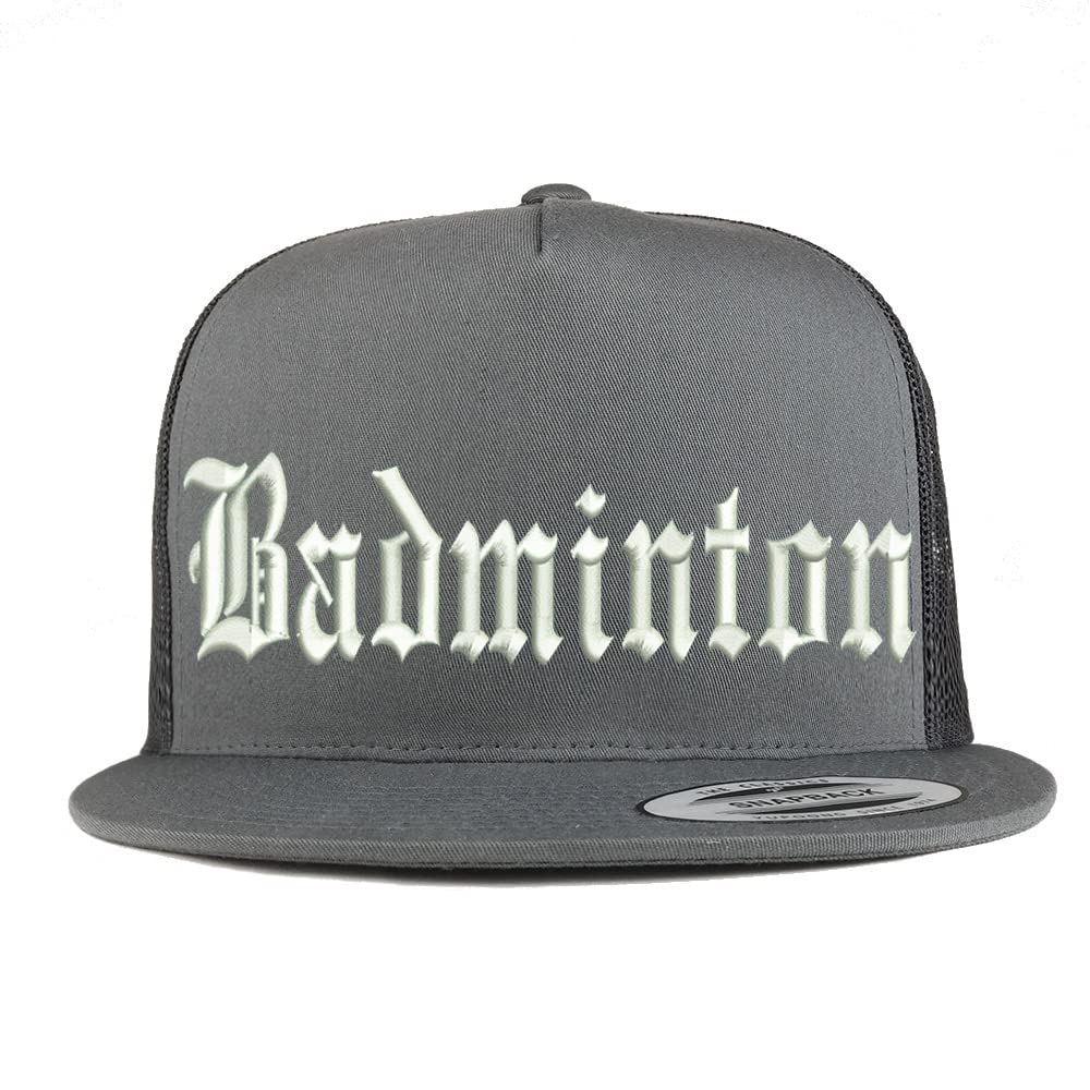 Trendy Apparel Shop Old English Badminton 5 Panel Flatbill Trucker Cap