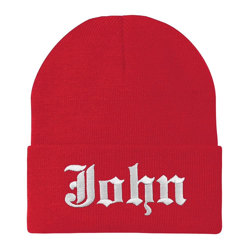 Trendy Apparel Shop John Old English Embroidered Long Cuff Beanie