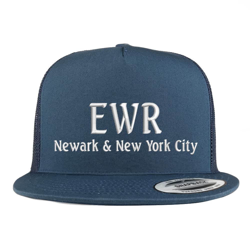 Trendy Apparel Shop EWR Newark and New York City Embroidered 5 Panel Flatbill Trucker Cap