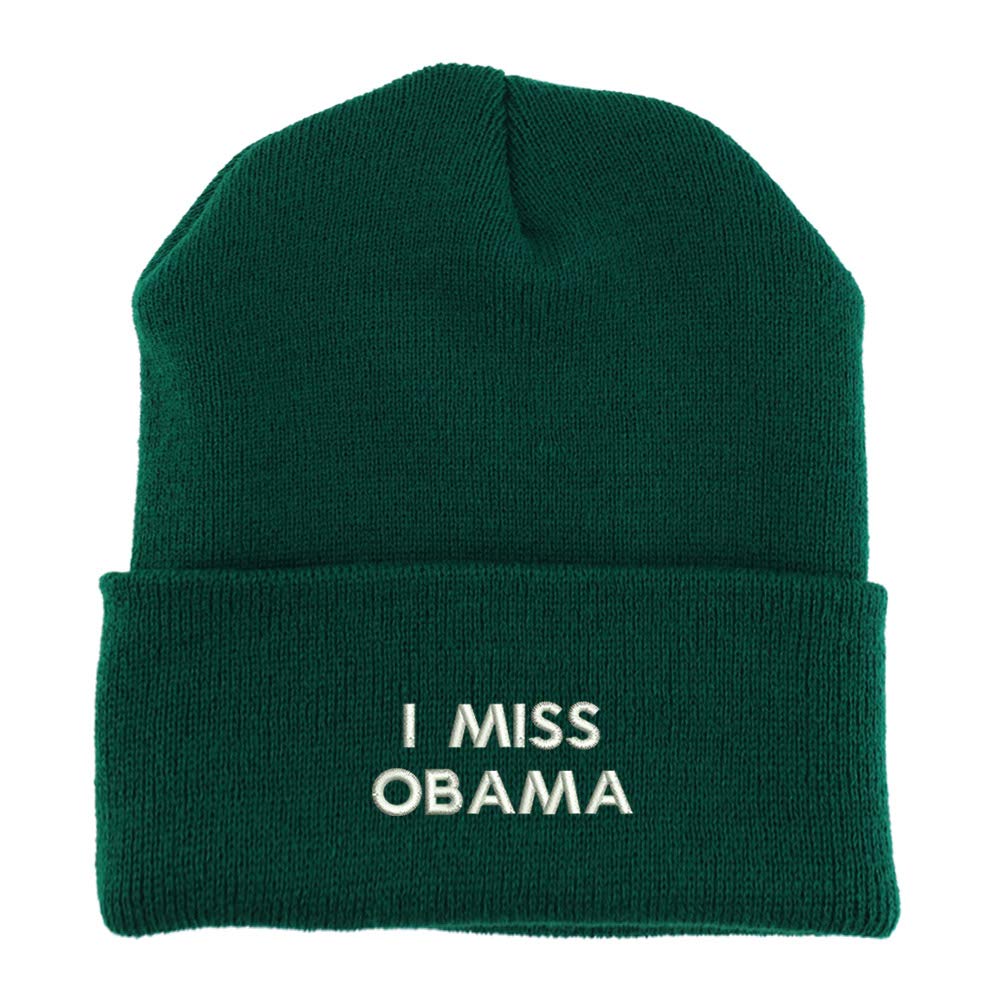 Trendy Apparel Shop I Miss Obama Embroidered Made in USA Cuff Folded Acylic Knit Winter Beanie Hat