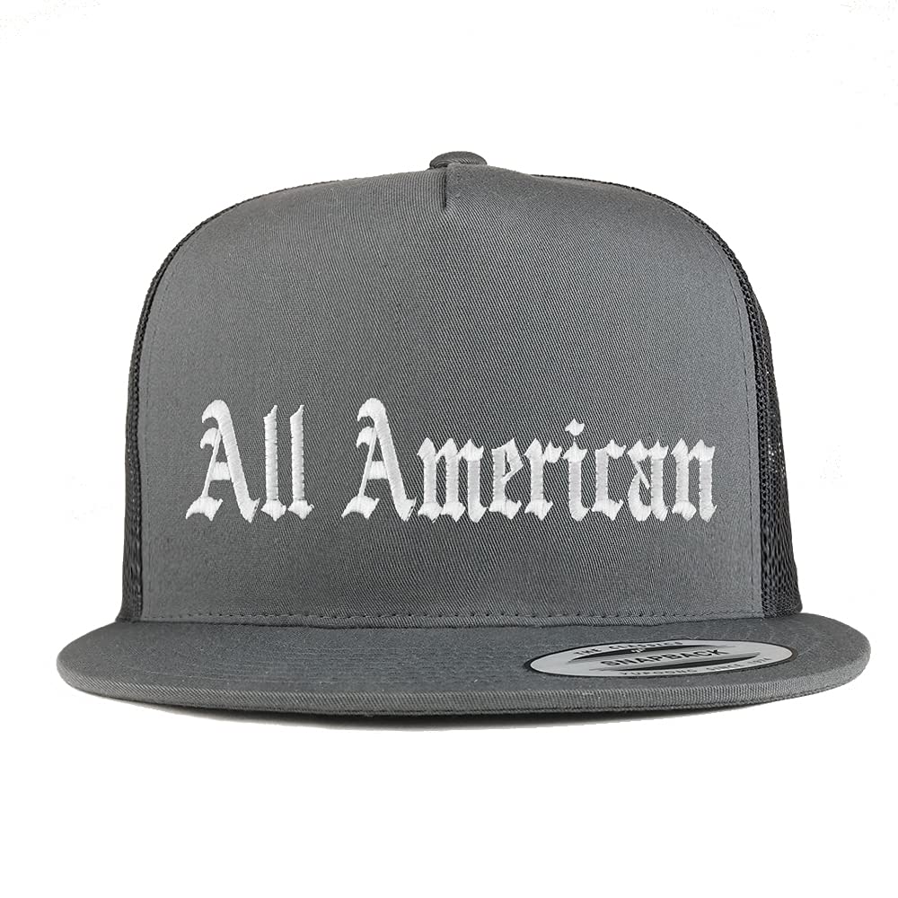 Trendy Apparel Shop All American Old English 5 Panel Flatbill Trucker Cap