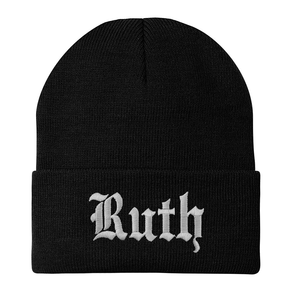 Trendy Apparel Shop Ruth Old English Embroidered Long Cuff Beanie