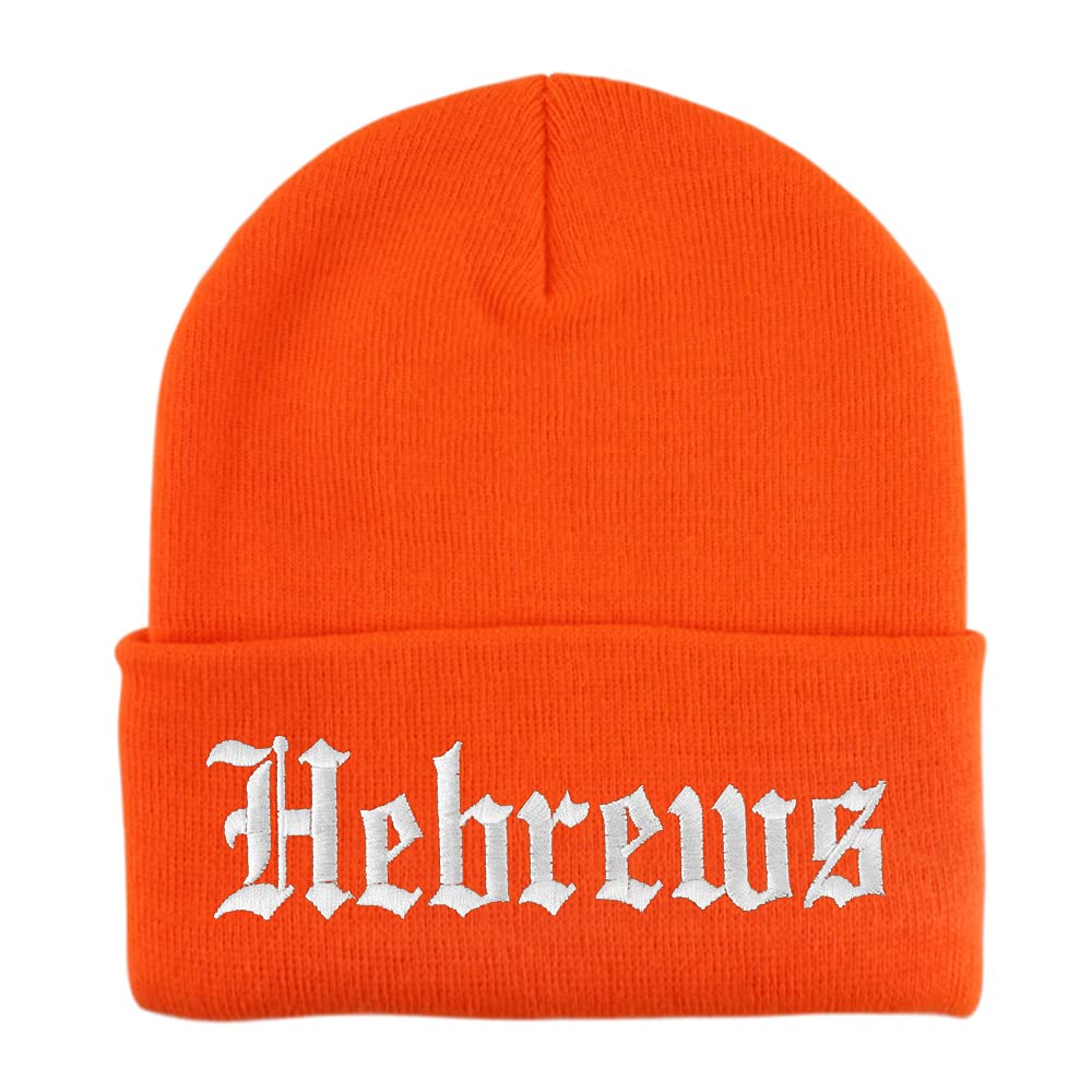 Trendy Apparel Shop Hebrews Old English Embroidered Long Cuff Beanie