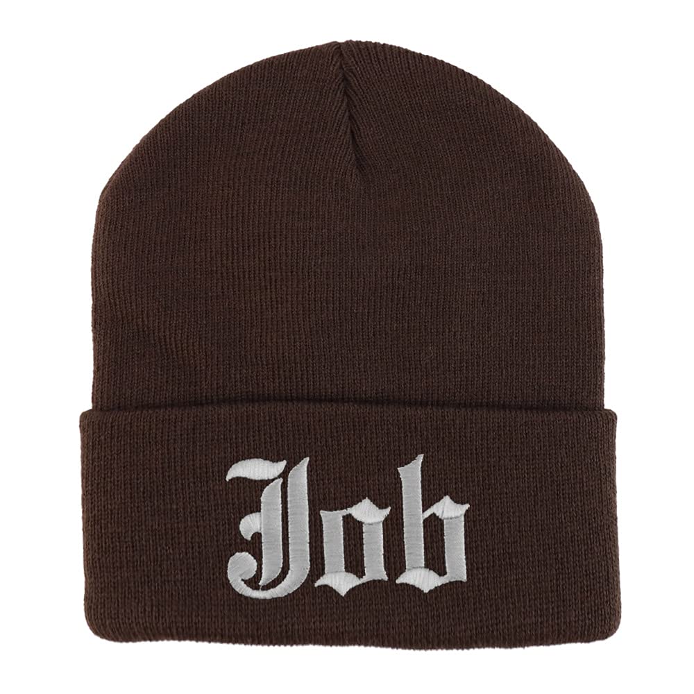 Trendy Apparel Shop Job Old English Embroidered Long Cuff Beanie