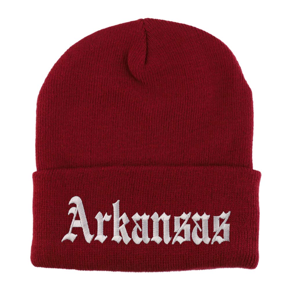 Trendy Apparel Shop Arkansas State Old English Embroidered Long Cuff Beanie