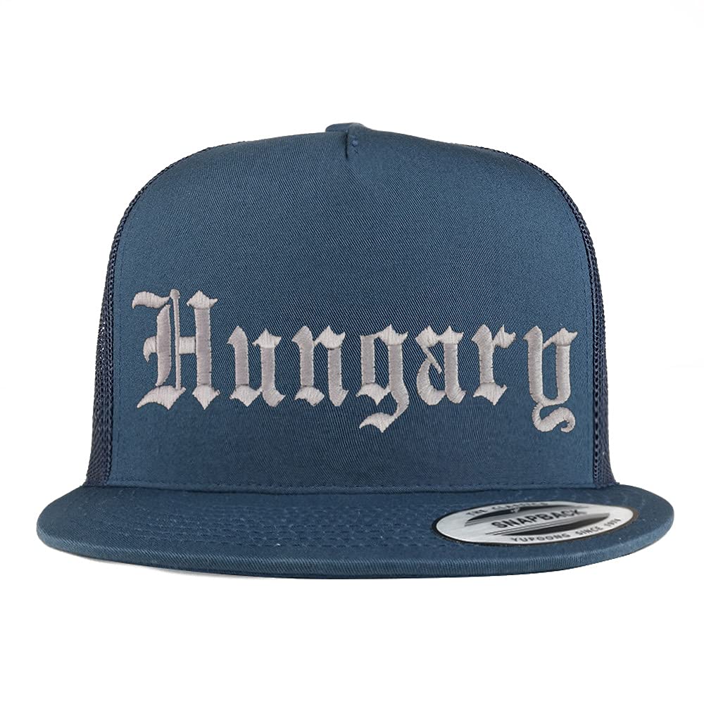 Trendy Apparel Shop Hungary Old English 5 Panel Flatbill Trucker Cap