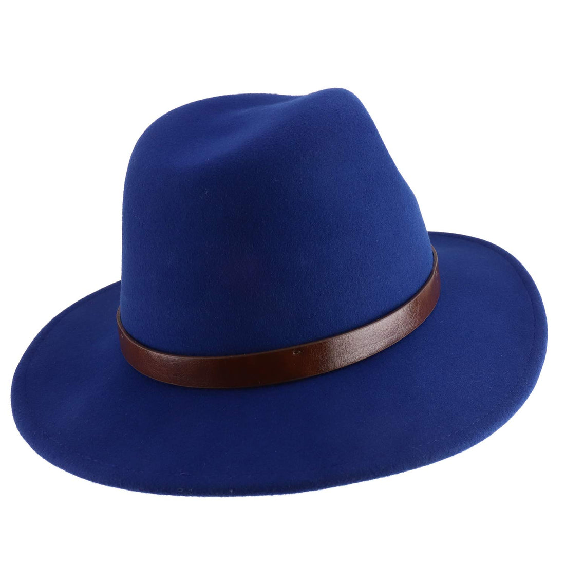 Trendy Apparel Shop Women's Leather Band Wool Felt Large Brim Fedora Hat