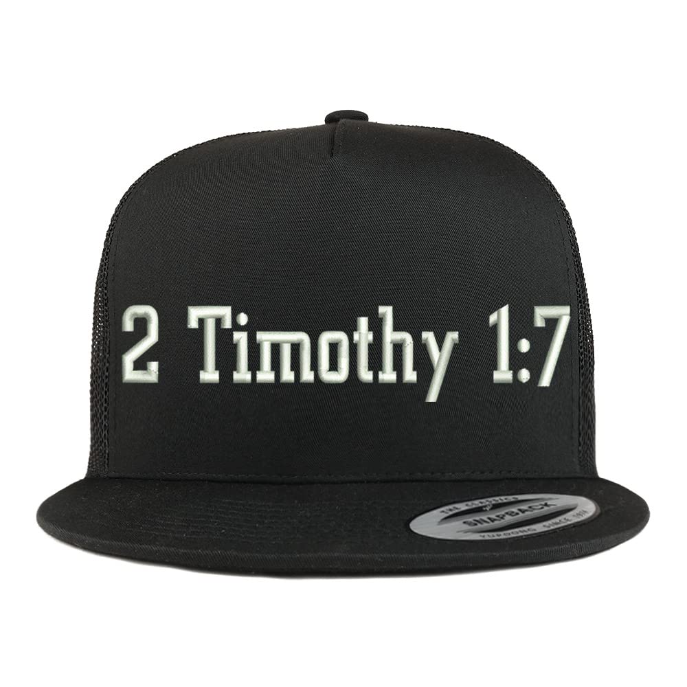 Trendy Apparel Shop 2 Timothy 1: 7 5 Panel Flatbill Trucker Cap