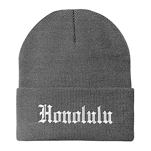 Trendy Apparel Shop Honolulu Old English Embroidered Long Cuff Beanie