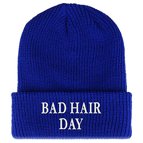 Trendy Apparel Shop Bad Hair Day Embroidered Ribbed Cuffed Knit Beanie