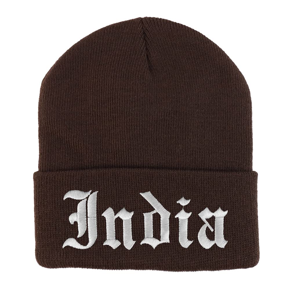 Trendy Apparel Shop India Old English Embroidered Long Cuff Winter Beanie