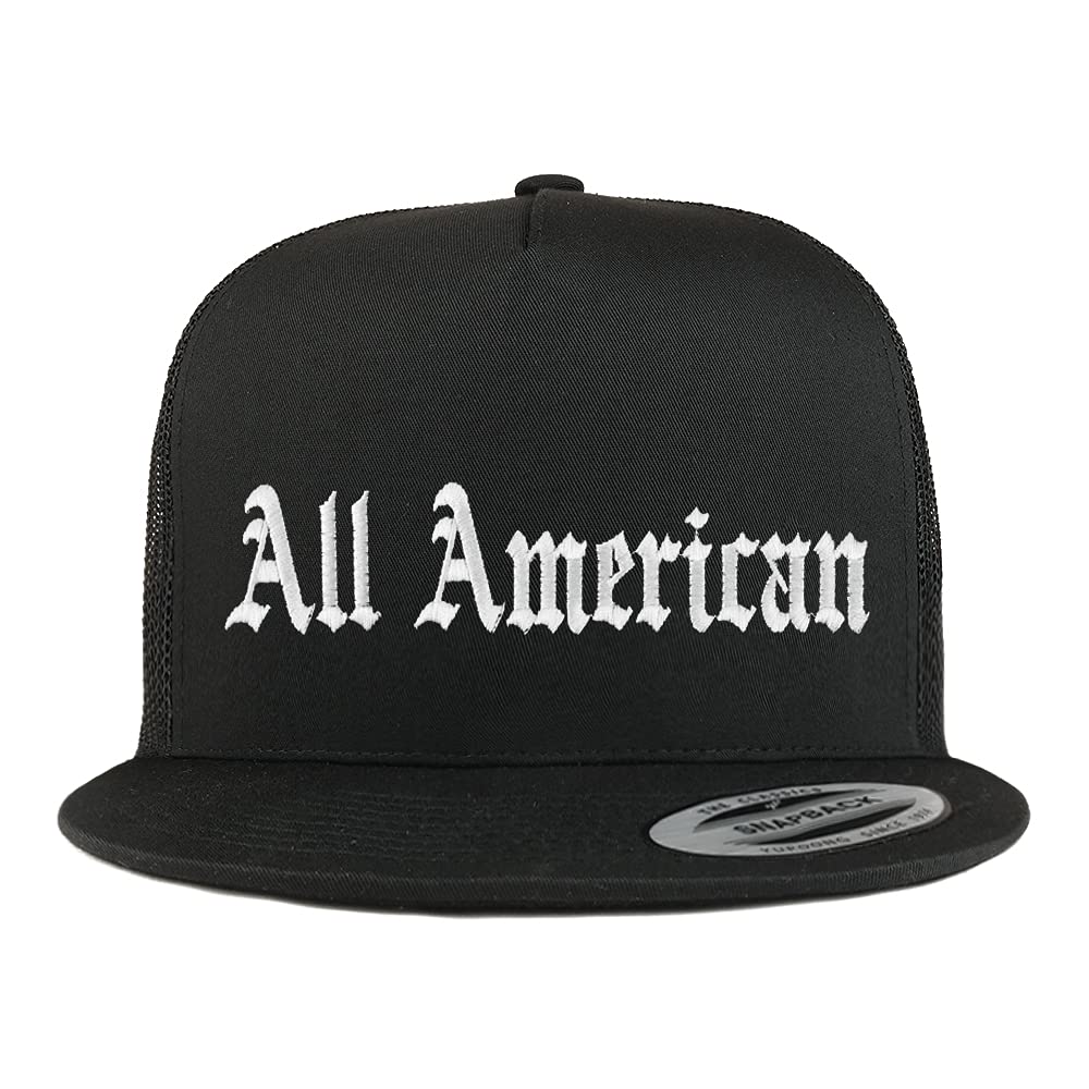 Trendy Apparel Shop All American Old English 5 Panel Flatbill Trucker Cap