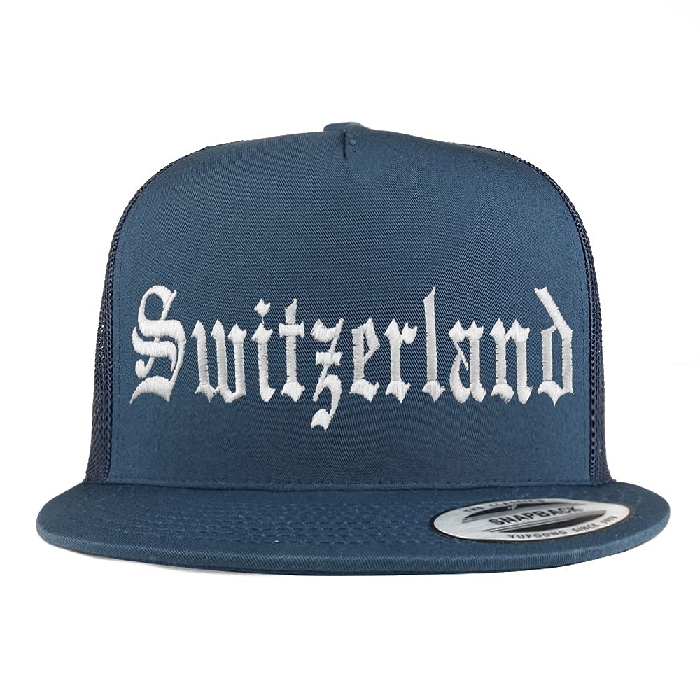 Trendy Apparel Shop Switzerland Old English 5 Panel Flatbill Trucker Cap