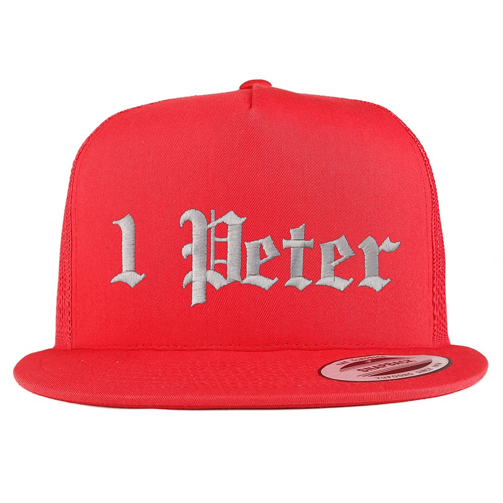 Trendy Apparel Shop 1 Peter Old English 5 Panel Flatbill Trucker Cap