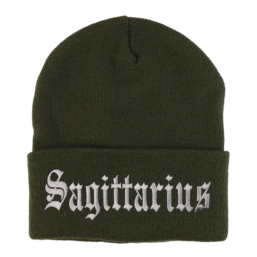 Trendy Apparel Shop Sagittarius Old English Embroidered Long Cuff Beanie