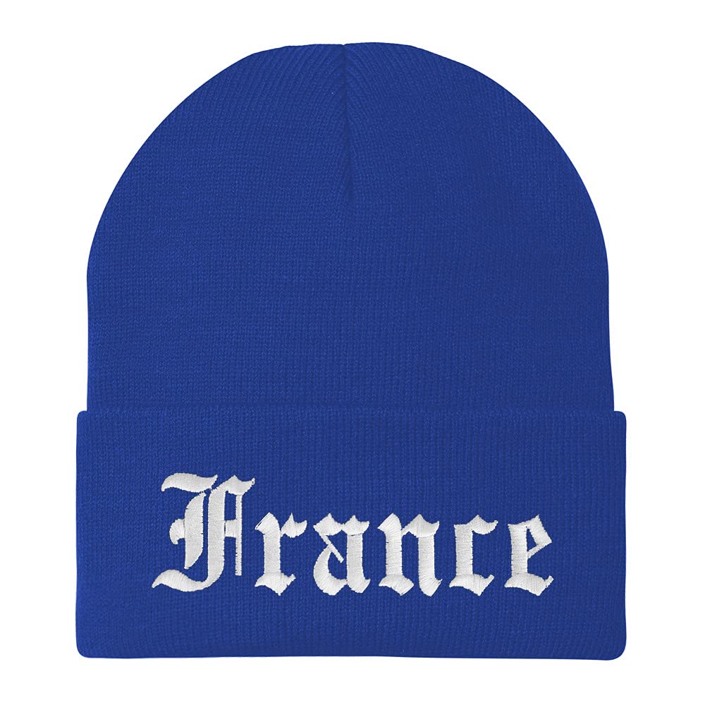 Trendy Apparel Shop France Old English Embroidered Long Cuff Beanie