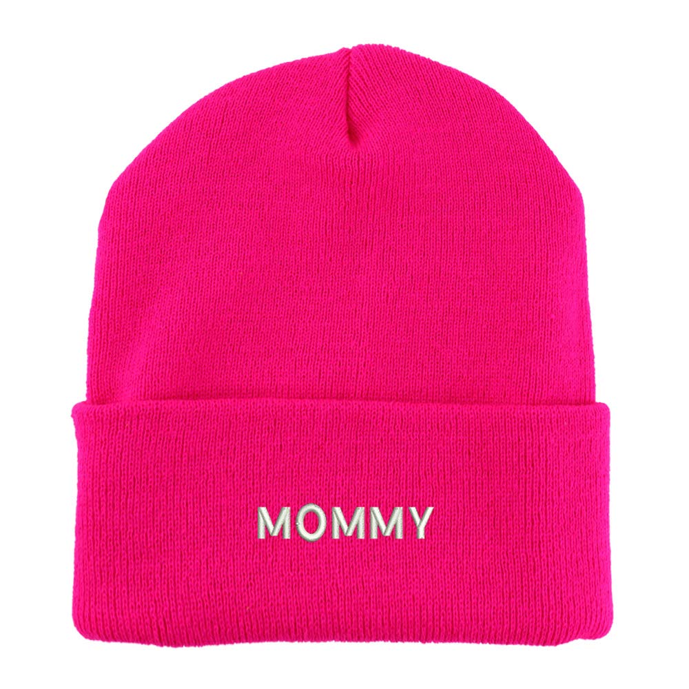 Trendy Apparel Shop Mommy Embroidered Made in USA Cuff Folded Acylic Knit Winter Beanie Hat