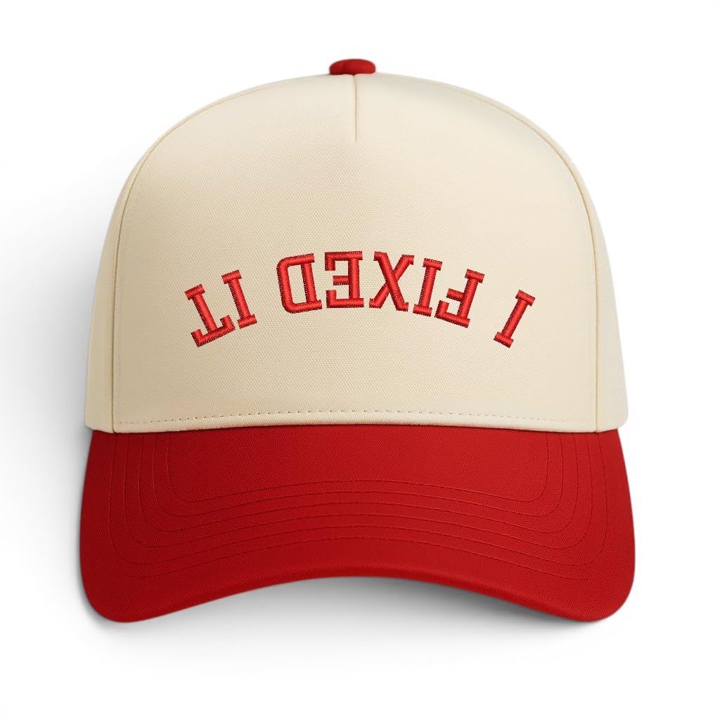 Trendy Apparel Shop I Fixed It Upside Down Embroidered 5 Panel Two Tone Vintage Ball Cap