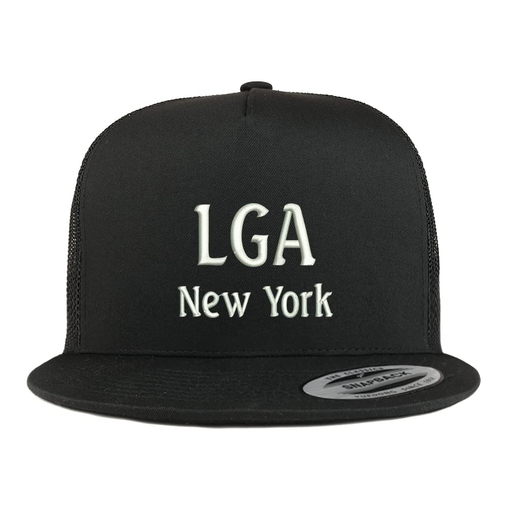 Trendy Apparel Shop LGA New York Embroidered 5 Panel Flatbill Trucker Cap