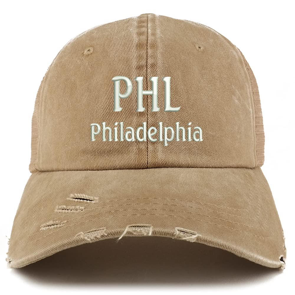 Trendy Apparel Shop PHL Philadelphia Embroidered Frayed Bill Trucker Mesh Back Cap