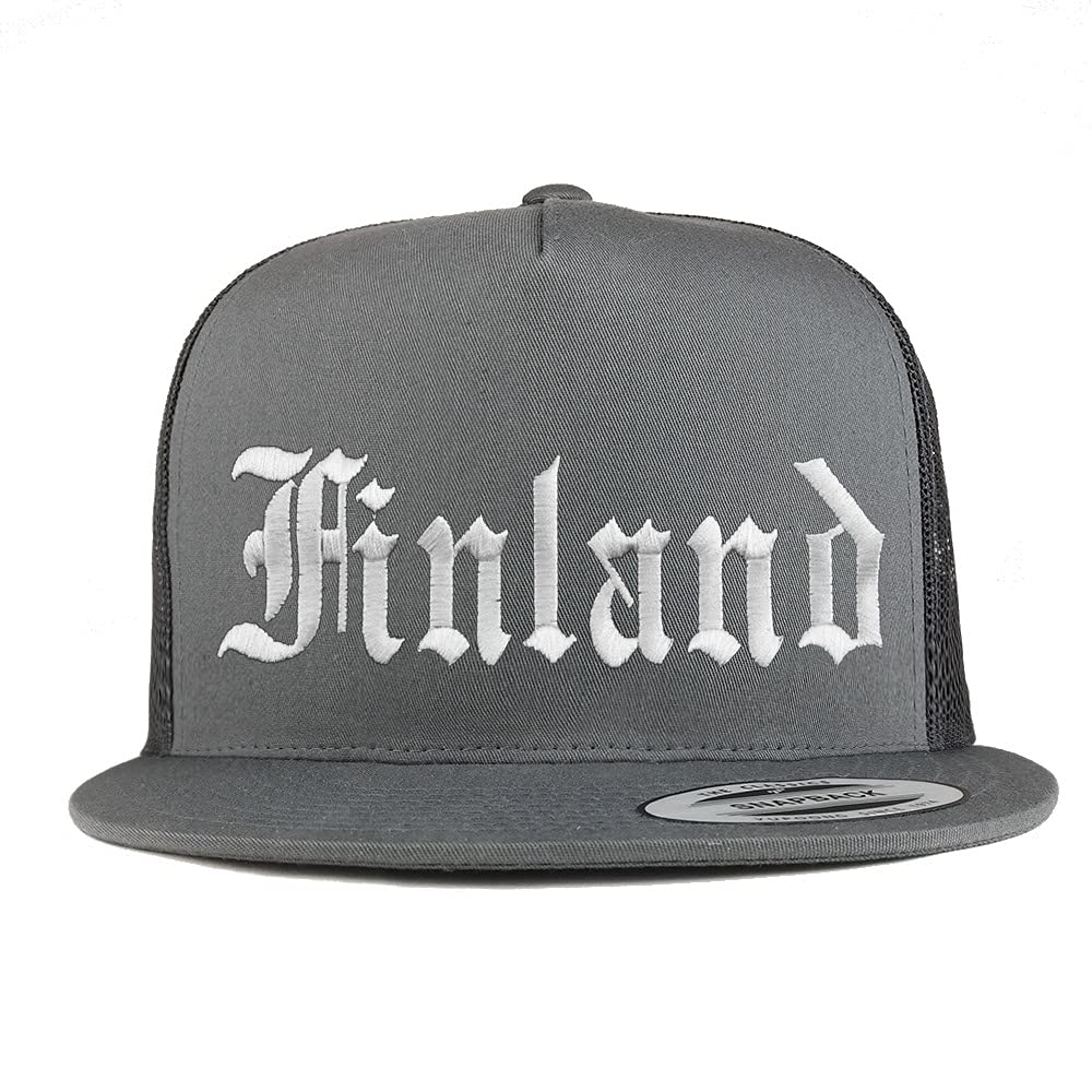 Trendy Apparel Shop Finland Old English 5 Panel Flatbill Trucker Cap