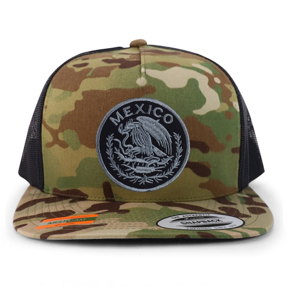 Trendy Apparel Shop Circular Mexico Patch 5 Panel Flatbill Trucker Cap