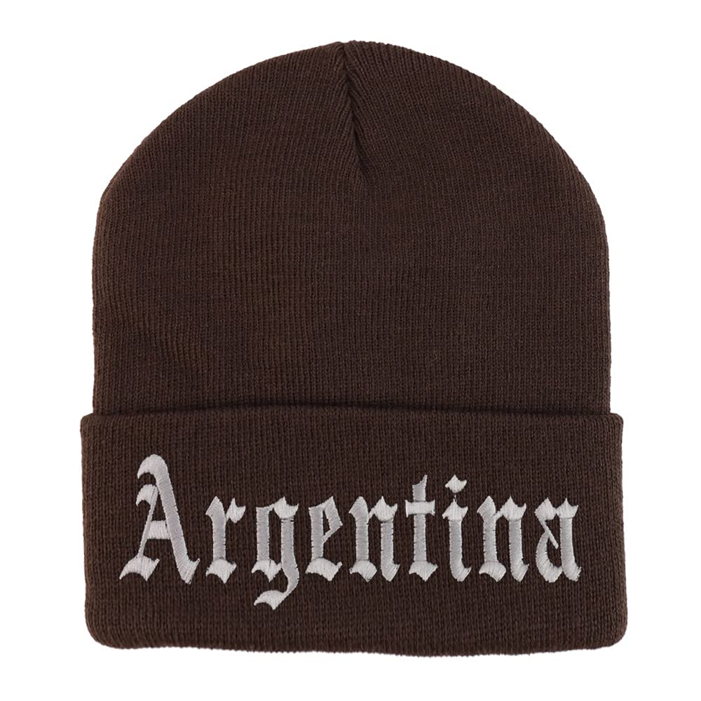 Trendy Apparel Shop Argentina Old English Embroidered Long Cuff Beanie