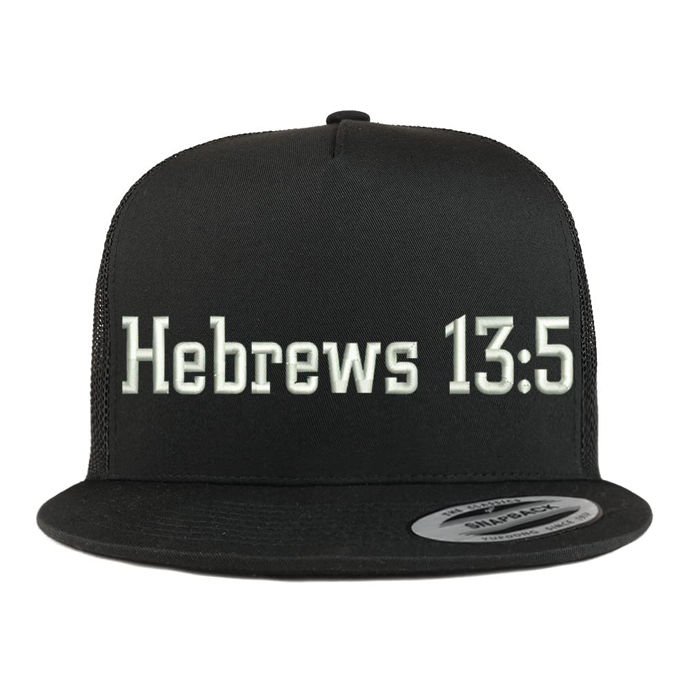 Trendy Apparel Shop Hebrews 13:5 5 Panel Flatbill Trucker Cap