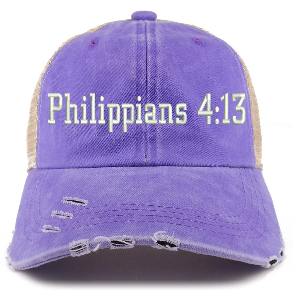 Trendy Apparel Shop Philippians 4:13 Frayed Bill Trucker Mesh Back Cap