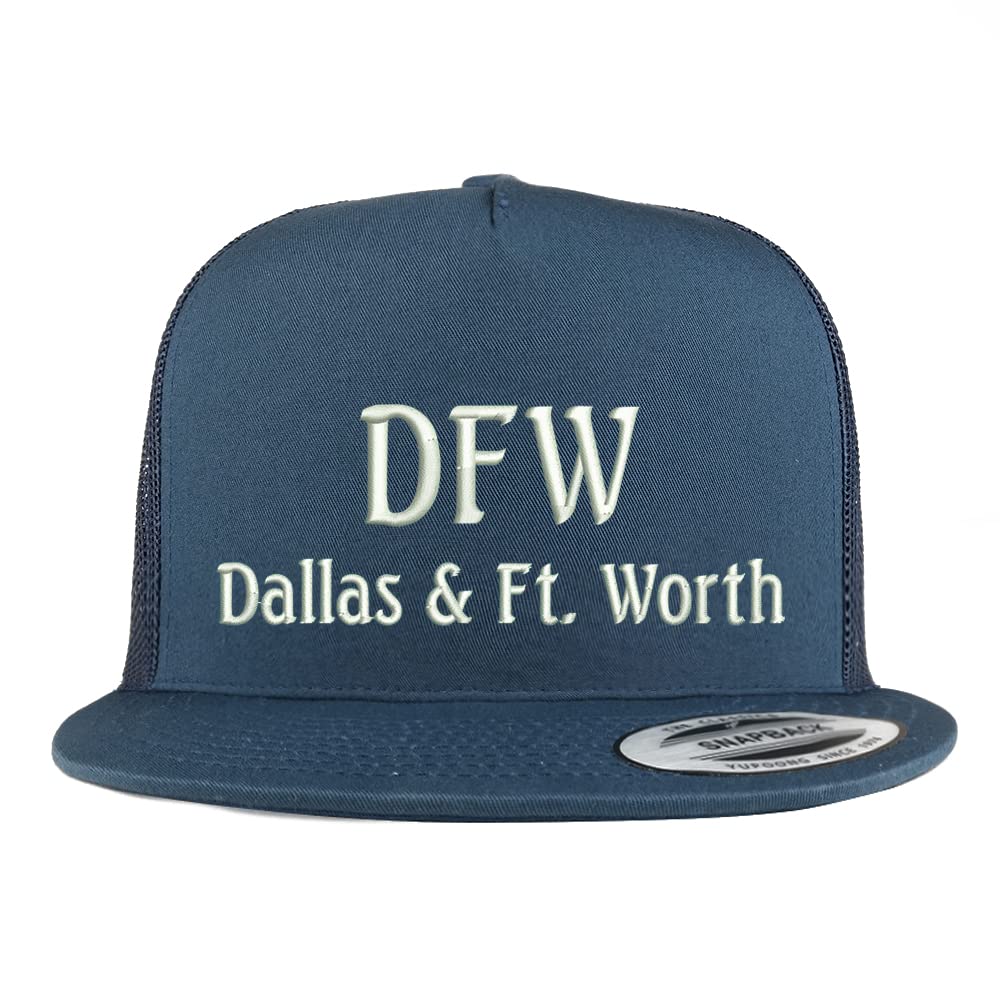 Trendy Apparel Shop DFW Dallas and Fort Worth Embroidered 5 Panel Flatbill Trucker Cap