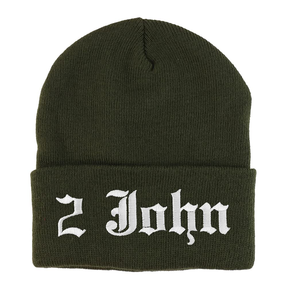 Trendy Apparel Shop 2 John Old English Embroidered Long Cuff Beanie