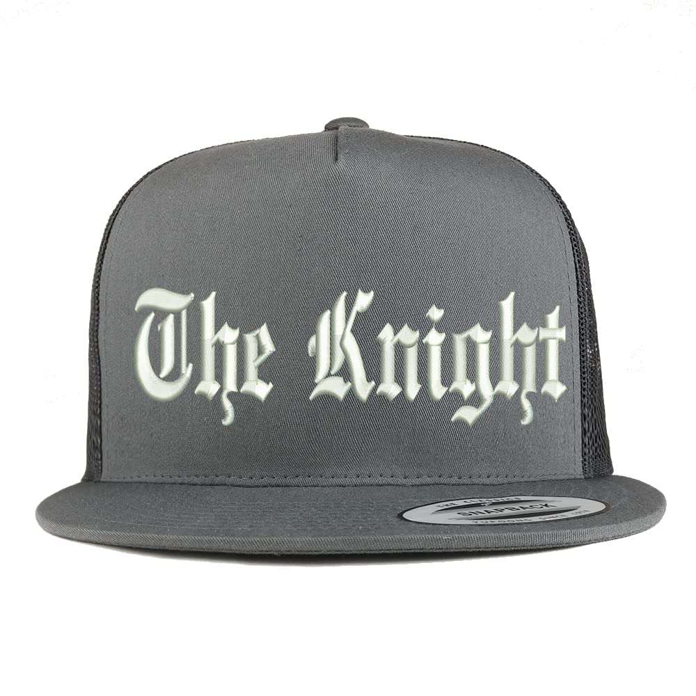 Trendy Apparel Shop The Knight Old English Embroidered 5 Panel Flatbill Trucker Cap