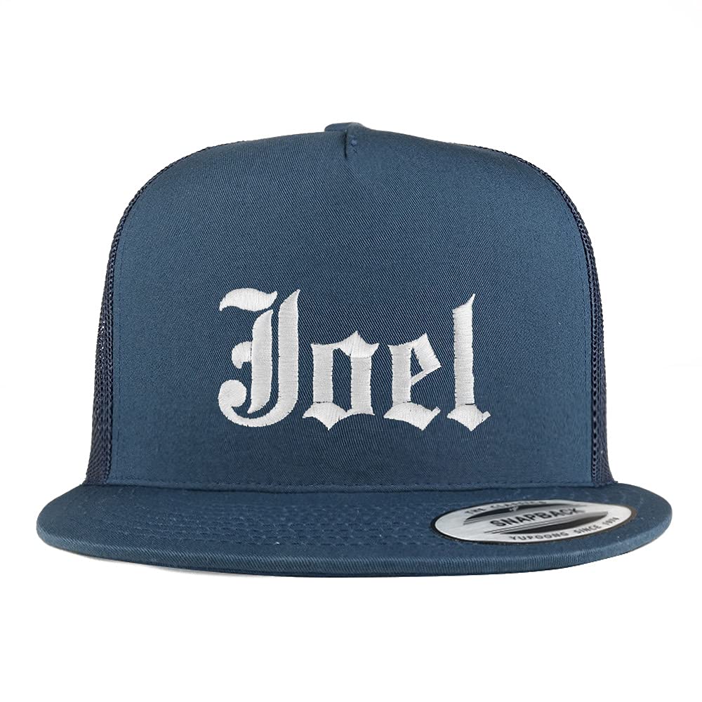 Trendy Apparel Shop Joel Old English 5 Panel Flatbill Trucker Cap