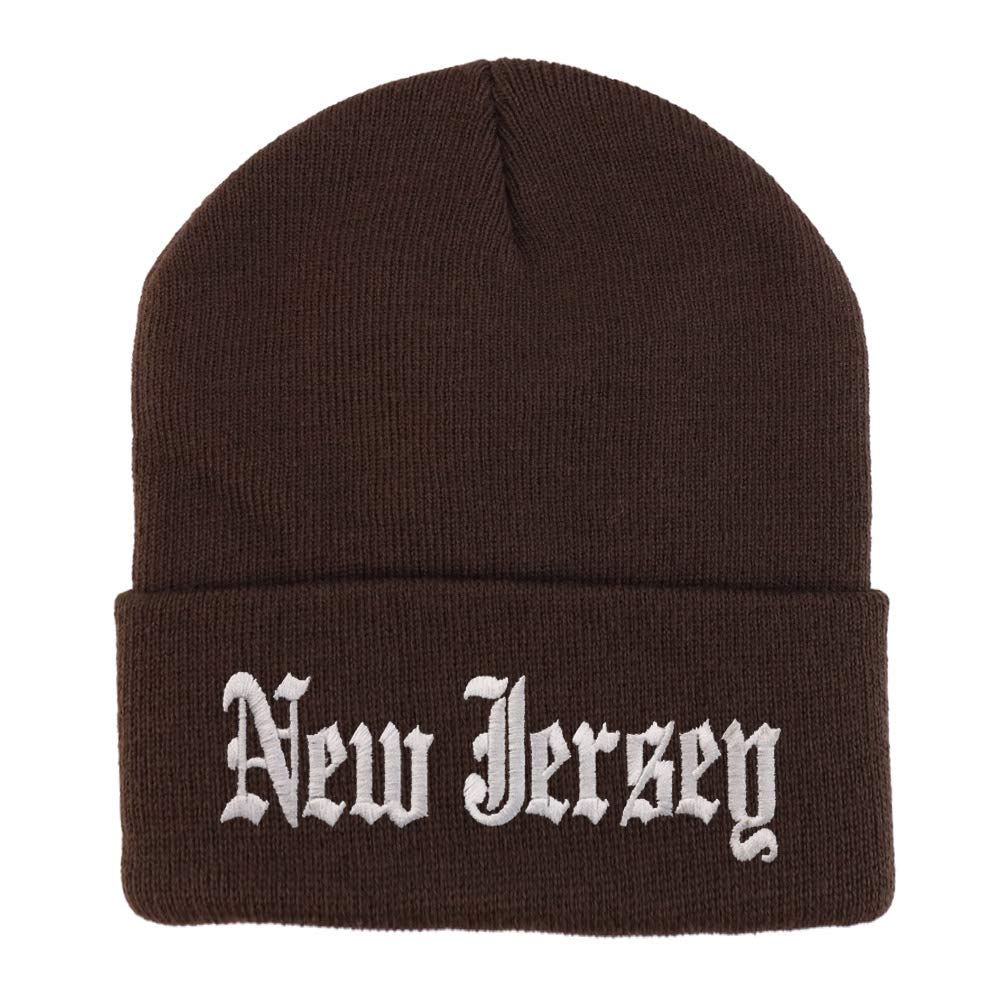 Trendy Apparel Shop New Jersey State Old English Embroidered Long Cuff Beanie
