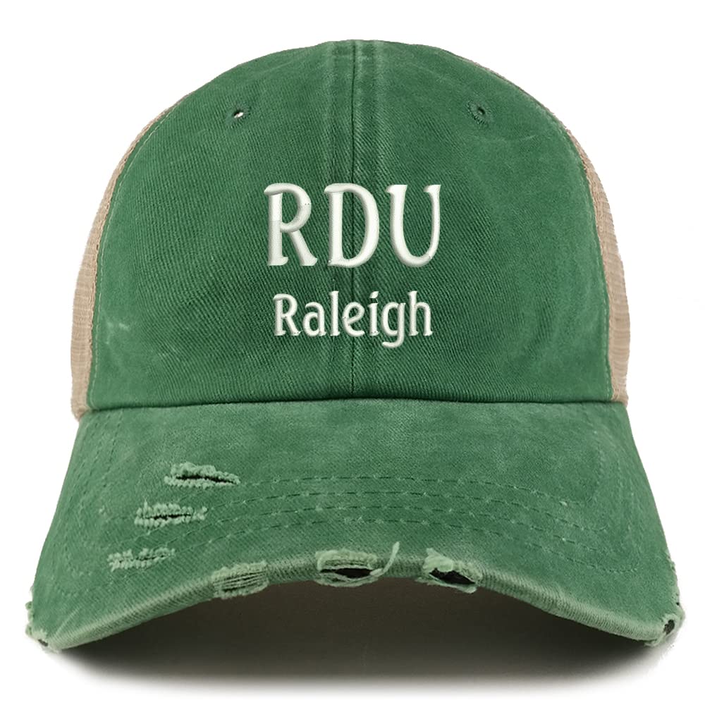 Trendy Apparel Shop RDU Raleigh Embroidered Frayed Bill Trucker Mesh Back Cap
