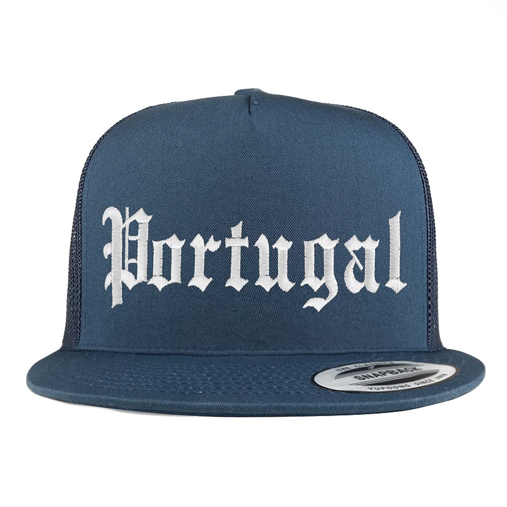 Trendy Apparel Shop Portugal Old English 5 Panel Flatbill Trucker Cap