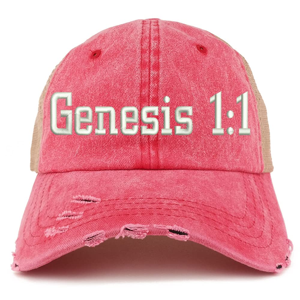 Trendy Apparel Shop Genesis 1:1 Frayed Bill Trucker Mesh Back Cap