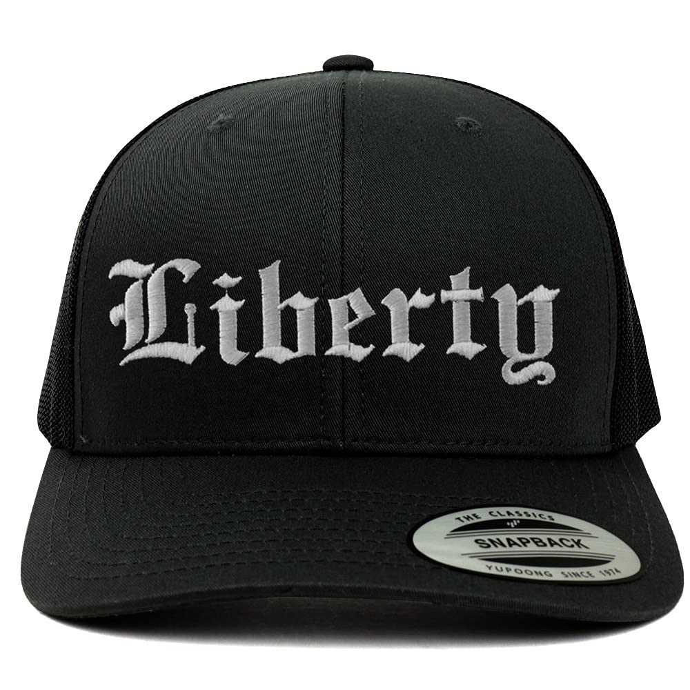 Trendy Apparel Shop Liberty Old English 6 Panel Trucker Mesh Cap